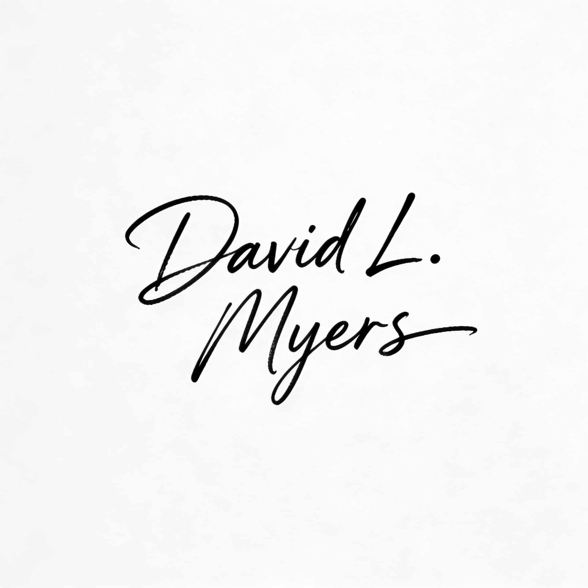 AI generated: cursive signature reading ‘David L. Myers, minimal style, centered composition, clean white backgrou...
