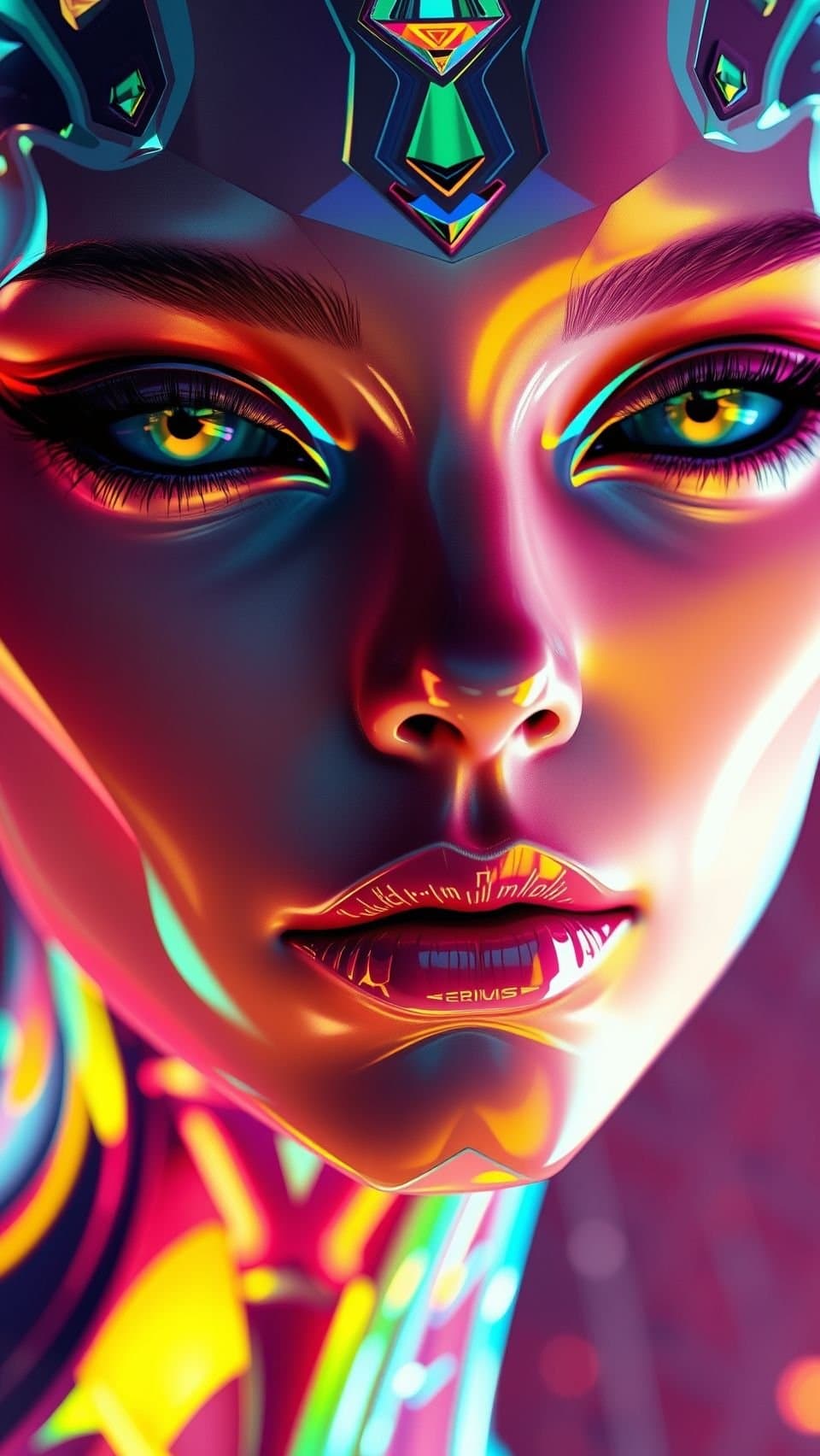 AI generated: alien face of woman,prisma art style, vibrant prism-inspired colors, geometric light refractions, fa...