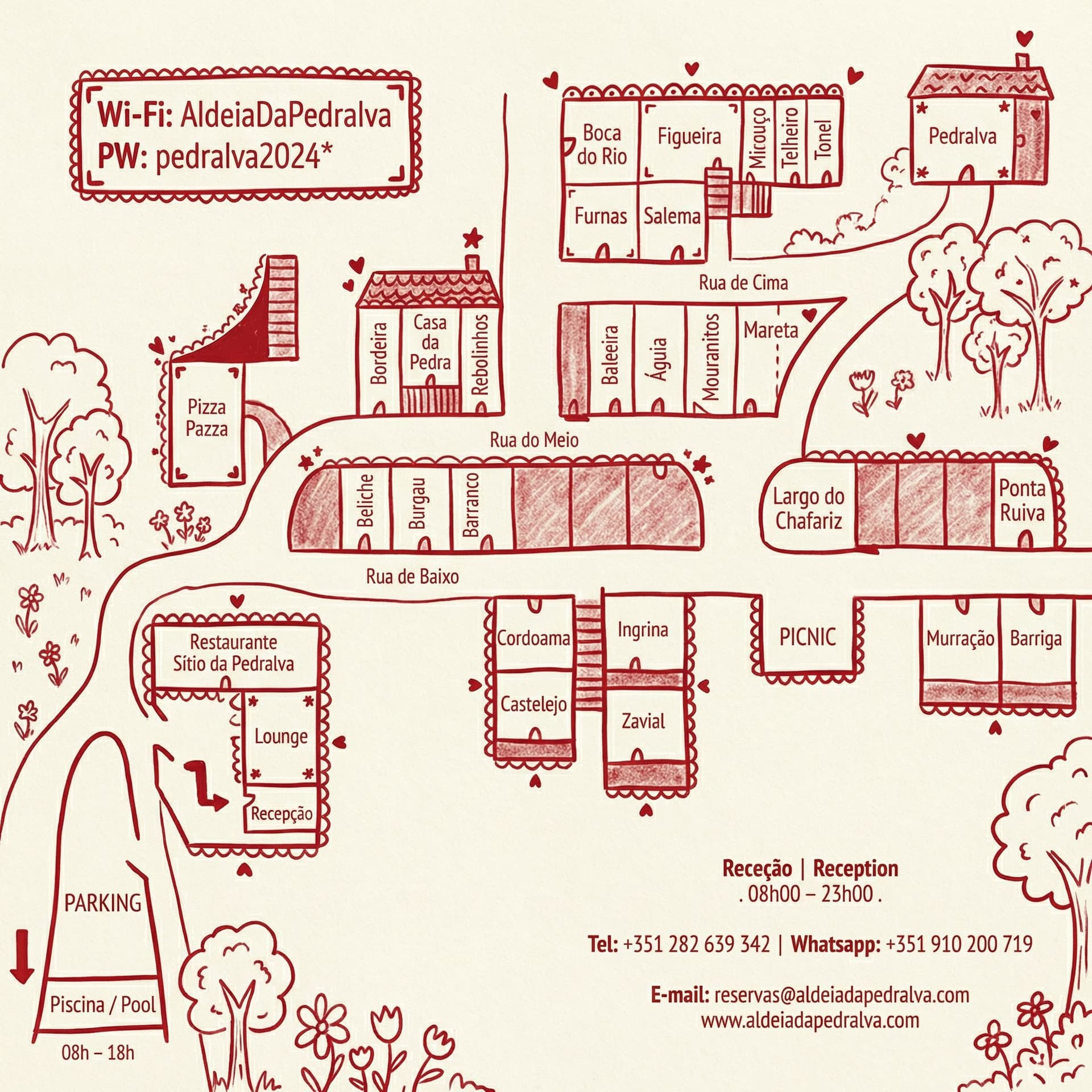 AI generated: make this map of a small village more playful and in this color: #B00B1E