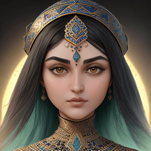 AI generated:  a close up of a persian khaton face on a  Ferdowsi Miniatures surface, portrait of an android, frac...