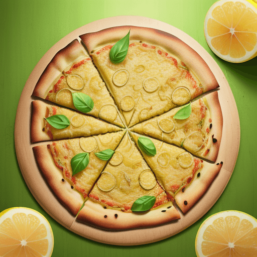 AI generated: Greenish yellow pizza.8k.lemon,apple