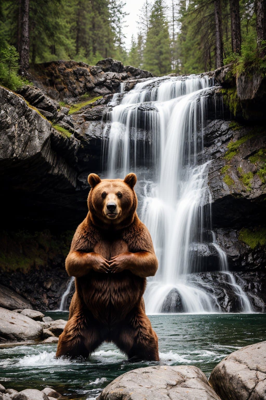AI generated: action packed, Masterpiece, best quality, (summer:1. 2), a portret of (russian bear:1. 4), (the most...