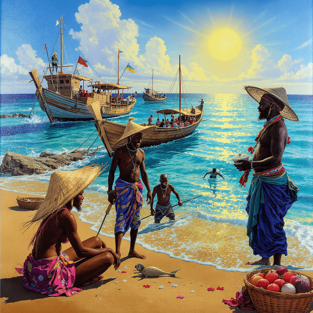 AI generated: A stunning 4k high definition acrylic painting of the Bajau people, also known as sea nomads. The im...