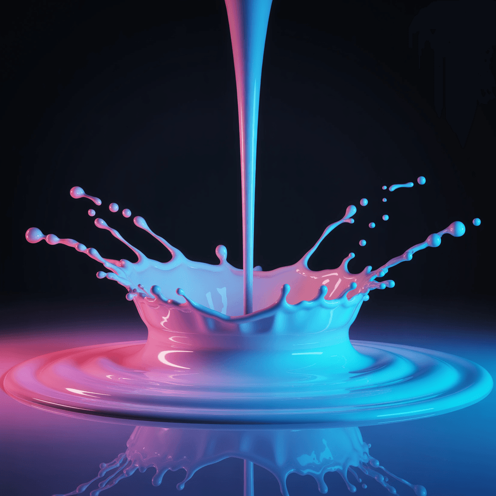 AI generated: glowing holographic milky drip, fluid splashes, with powder, black background, hq abstract backgroun...