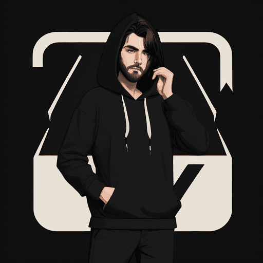 AI generated: Create 1 male character, solo, wearing Hoodie, small short beard, long straight black hair,  simple,...