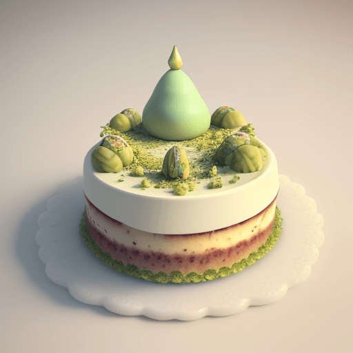 AI generated: A delightful and captivating 3D render of a whimsical dessert, featuring pistachio cheesecake with c...