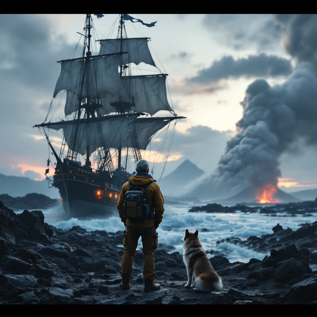 AI generated: Photo of a ultra realistic sailing ship, dramatic light, pale sunrise, cinematic lighting, battered,...