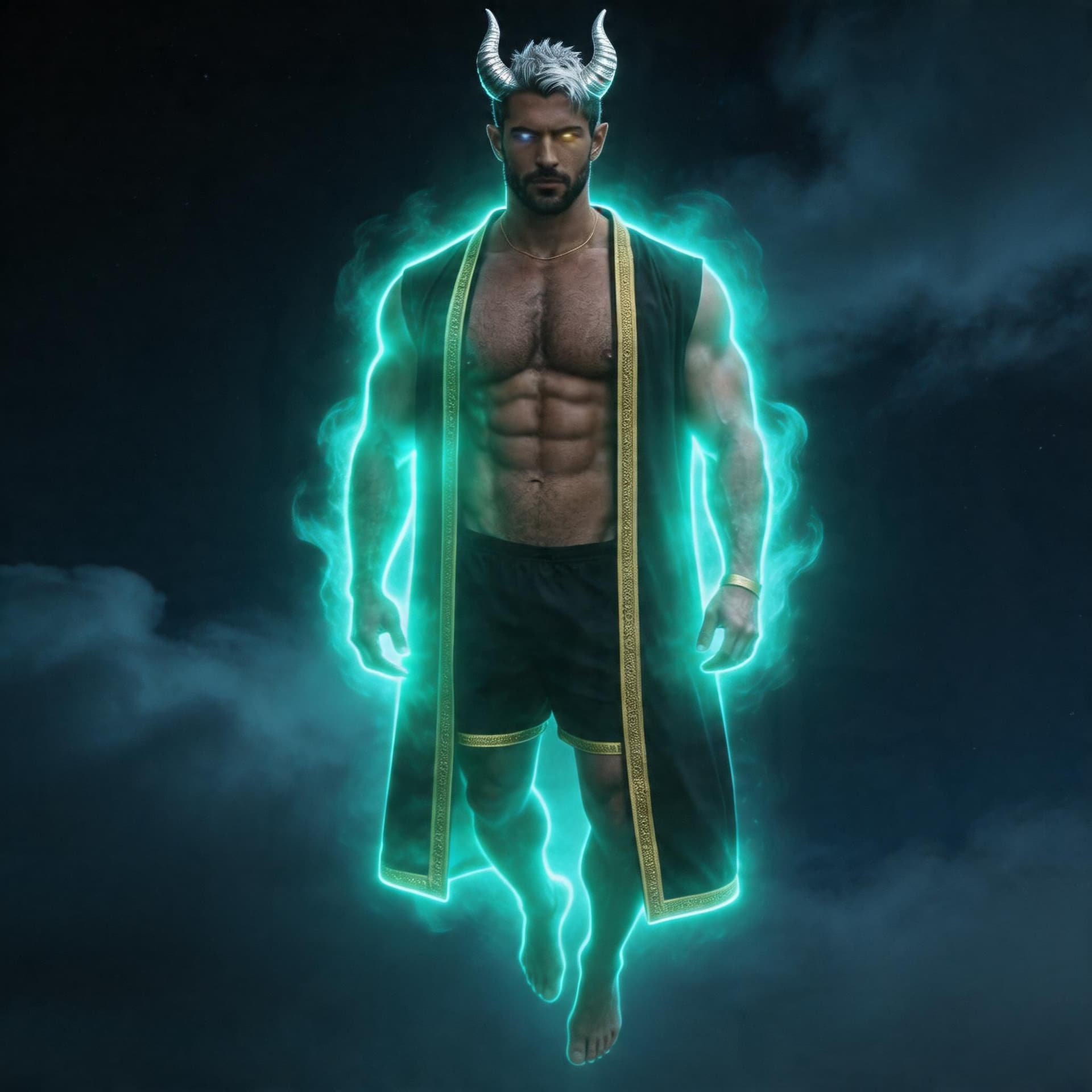 AI generated: create a god of dragons with teal colors with a god like aura surrounding him flying in darkness wit...
