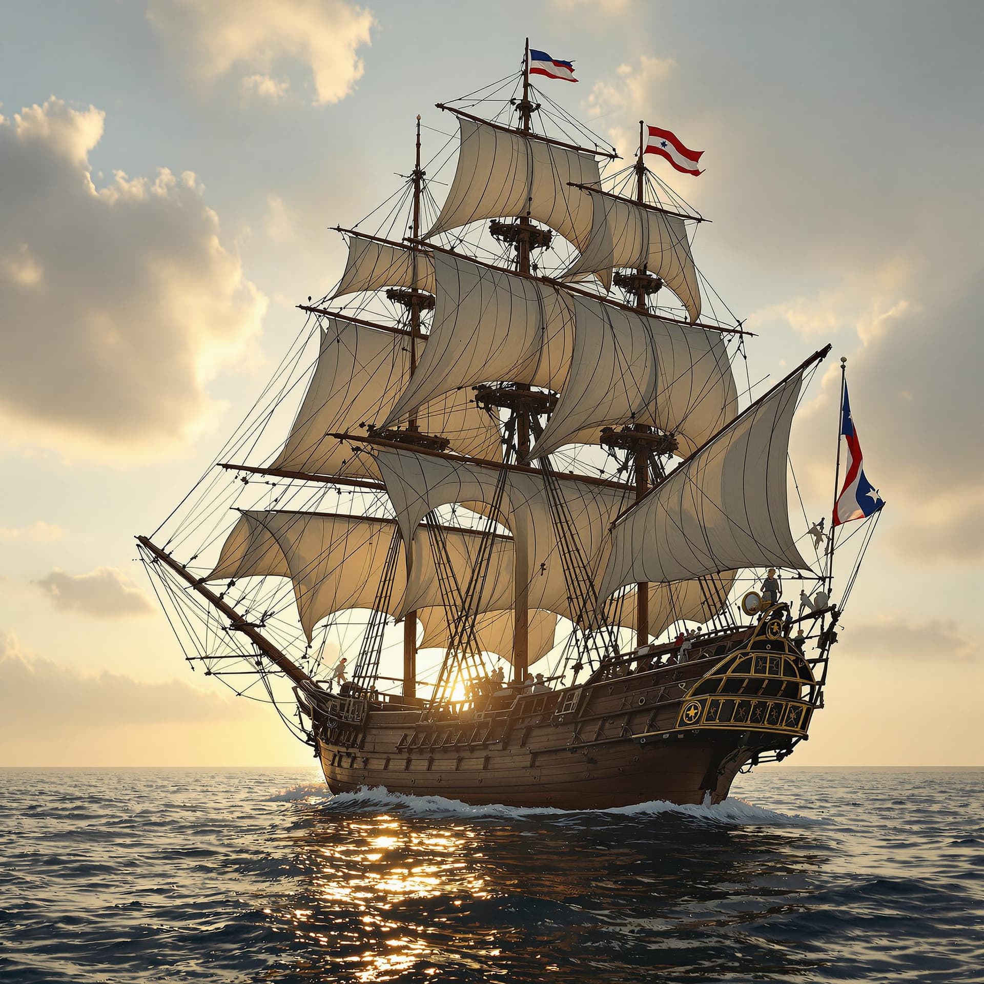 AI generated: Photo of a ultra realistic sailing ship, dramatic light, pale sunrise, cinematic lighting, battered,...