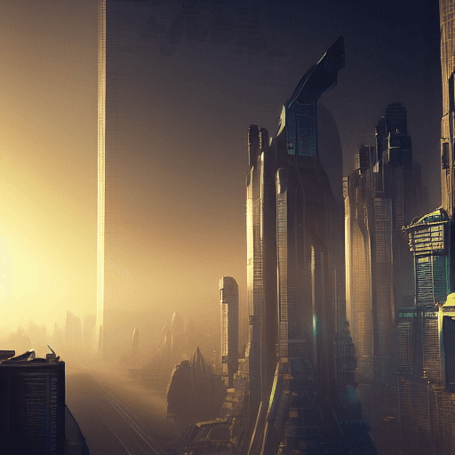 AI generated: alien megacity background inspired by artist yuri shwedoff on artstation