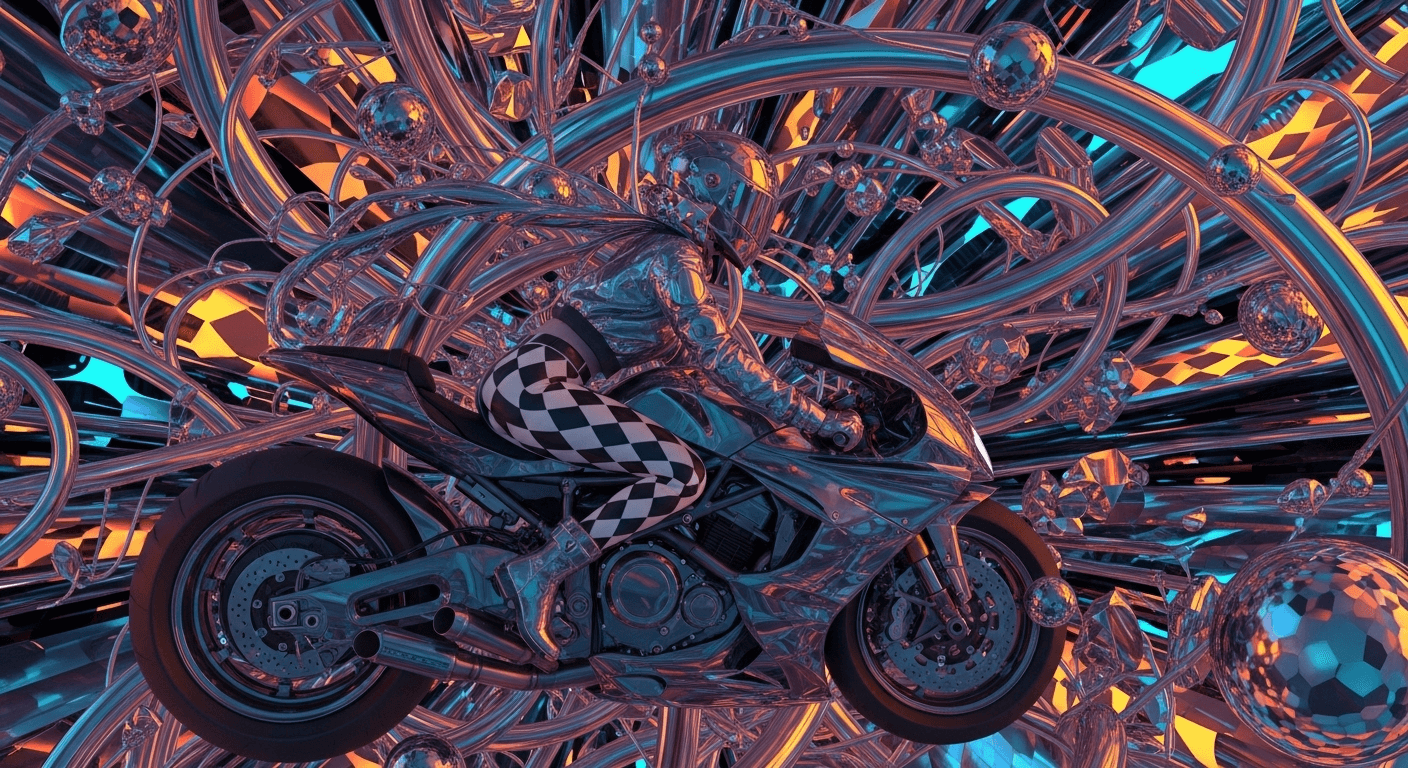 AI generated:  Image is a vibrant abstract digital artwork characterized by swirling, interconnected lines and cir...