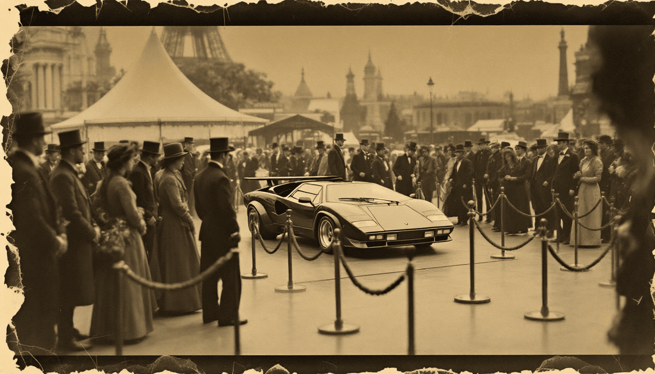 AI generated: A sepia toned 1800s quality image of the Paris world's fair with people dressed in 1860s  style clot...