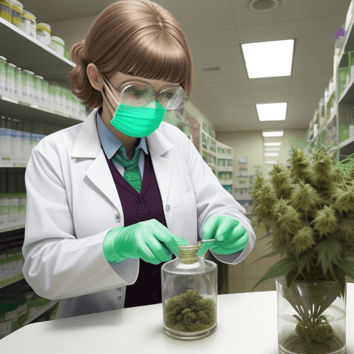 AI generated: a chemist doing flowers of marijuana