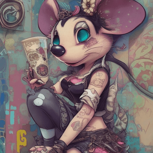 AI generated: Portrait of tatooed Minny Mouse Disney movie, character design, detailed hair, punk art, acid punk, ...