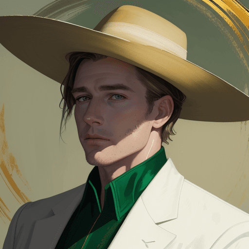 AI generated: new art : a white man with green jacket satara by johnny taylor, in the style of brushstroke-intensi...