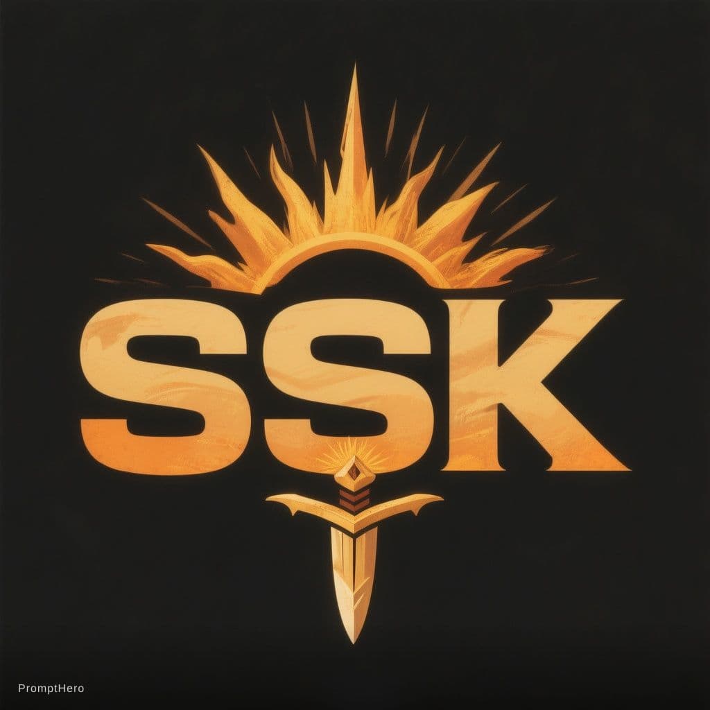AI generated: I want to design a logo.
The logo should contain "SSK"
half sun with pointed rays
The letter "K" in ...