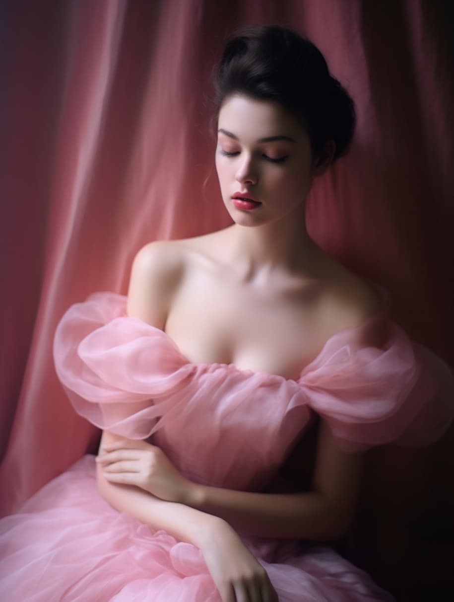 AI generated: Photo of a woman in a pink dress posing for a picture, inspired by Lillian Bassman, tumblr, romantic...