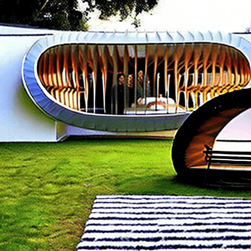 AI generated: "Behold a marvel of design—an egg-shaped tent structure that emanates a soft glow. Crafted from alum...