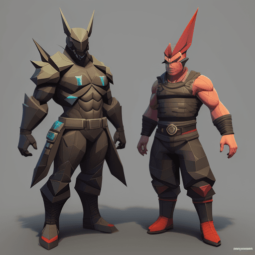 AI generated: 2020 game characters, Cell shading low poly