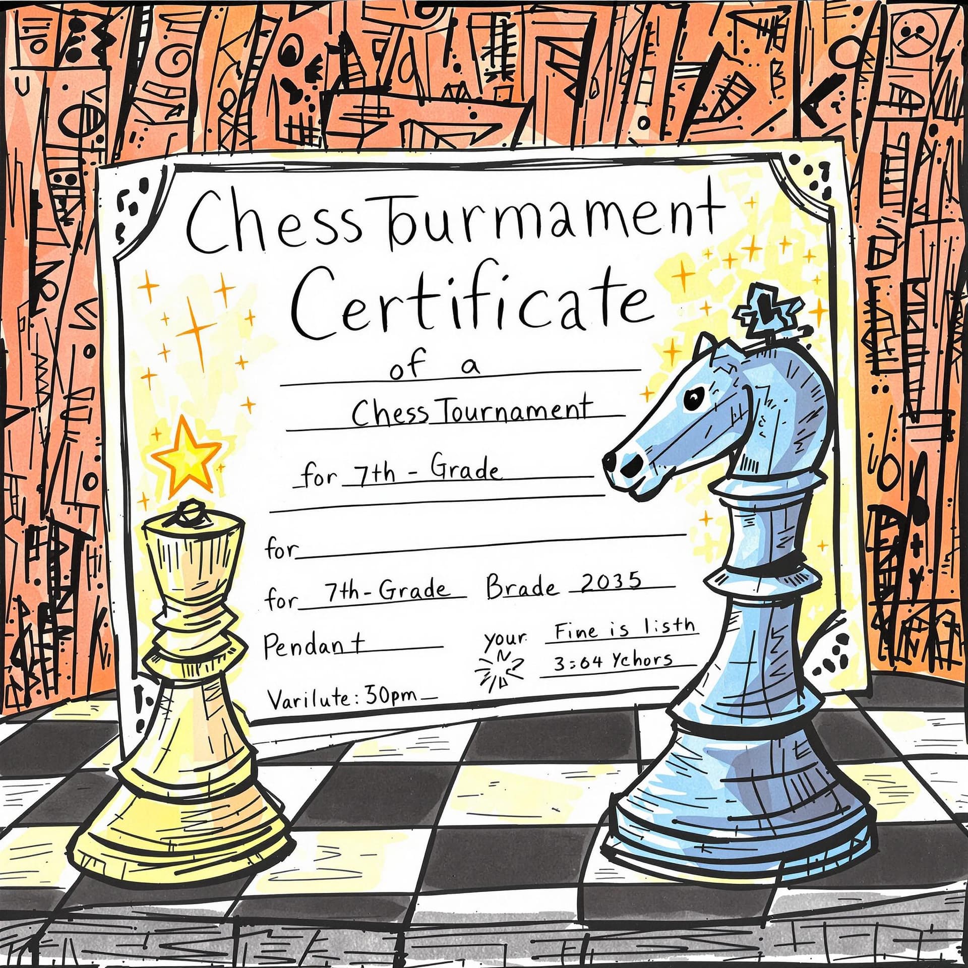 AI generated: Draw a certificate for a chess tournament for a 7th-grade student