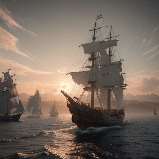 AI generated: Photo of a ultra realistic sailing ship, dramatic light, pale sunrise, cinematic lighting, battered,...