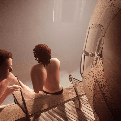 AI generated: Photo of 3 people in a wooden bathtube drinking wine, dramatic light, pale sunrise, cinematic lighti...
