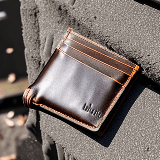 AI generated: An open leather wallet with no cash or credit cards inside in a gutter