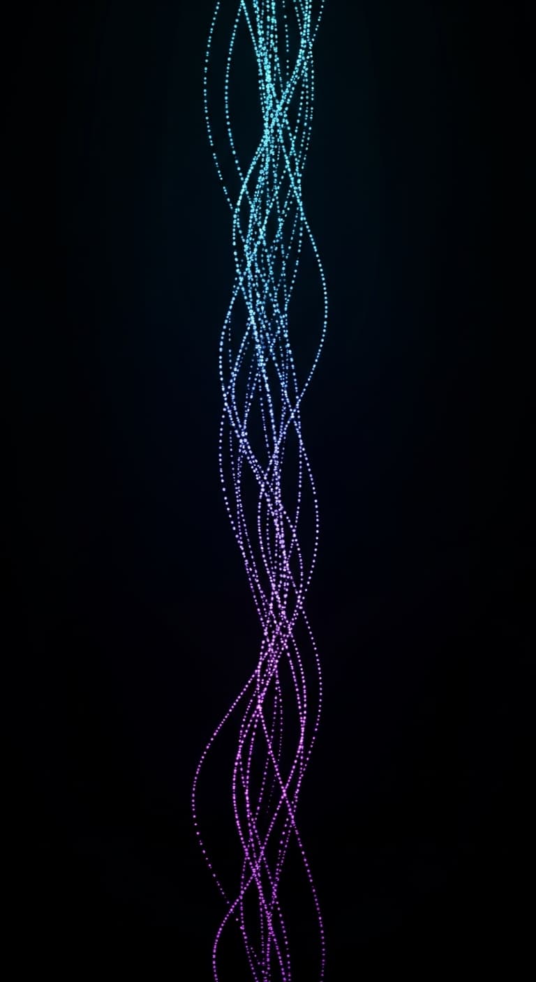 AI generated: Abstract futuristic light particles moving in darkness,
deep black background,
soft neon blue and vi...