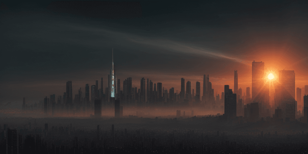 AI generated: Create a high-quality, professional graphic with a dark city background with the sun rising in the b...