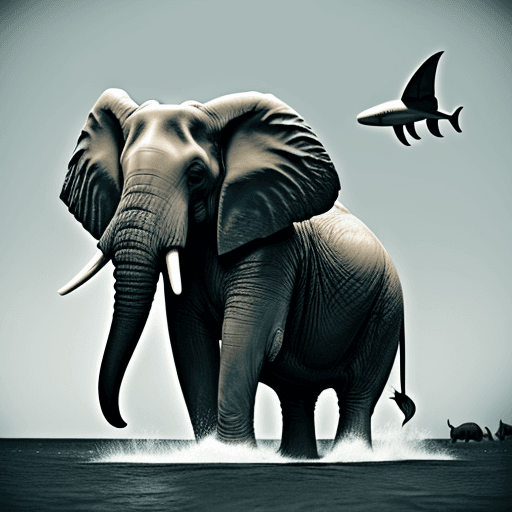 AI generated: huge elephant with sharks teeth 3 elephant tusk with sharks teeth a horse with sharks teeth thats on...