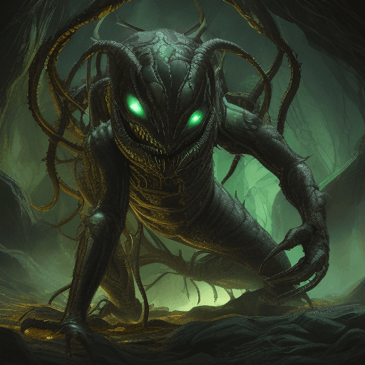 AI generated: Full body photo of a scary alien creature that looks like a centipede with venom coming out from its...
