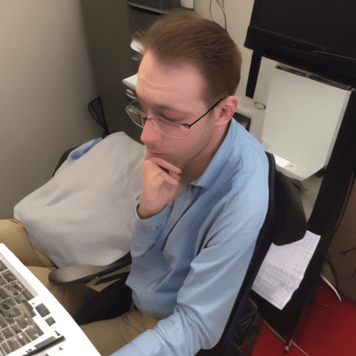 AI generated: an employee fell asleep on his computer keyboard, he woke up with marks on his cheek from the comput...