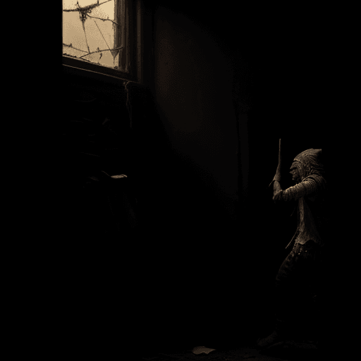 AI generated: A high resolution image of a rebel in tattered clothes looting a fantasy shop 4k 6fps