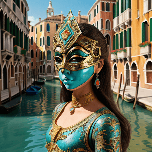 AI generated: a woman wearing an elaborate mask around her face, in the style of vray tracing, cloisonnism, turquo...