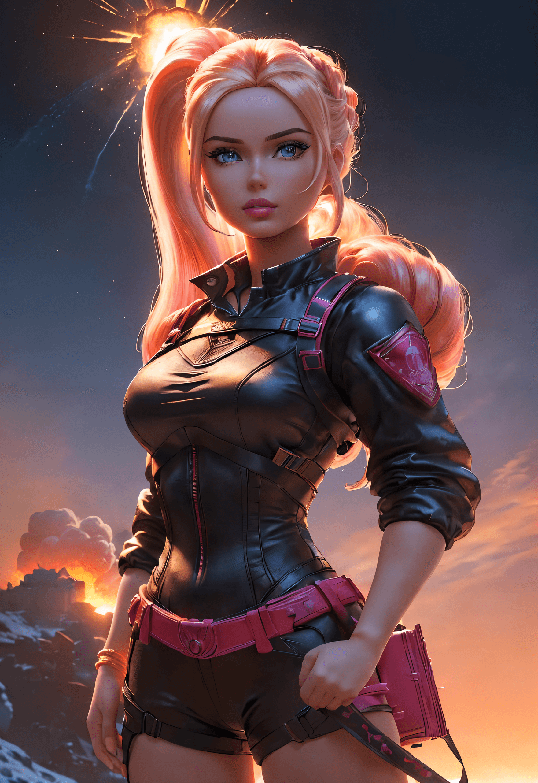 AI generated: (masterpiece, award winning, highest quality:1.2), Modelshoot of (Barbie:1.1), Mattel, half body sho...