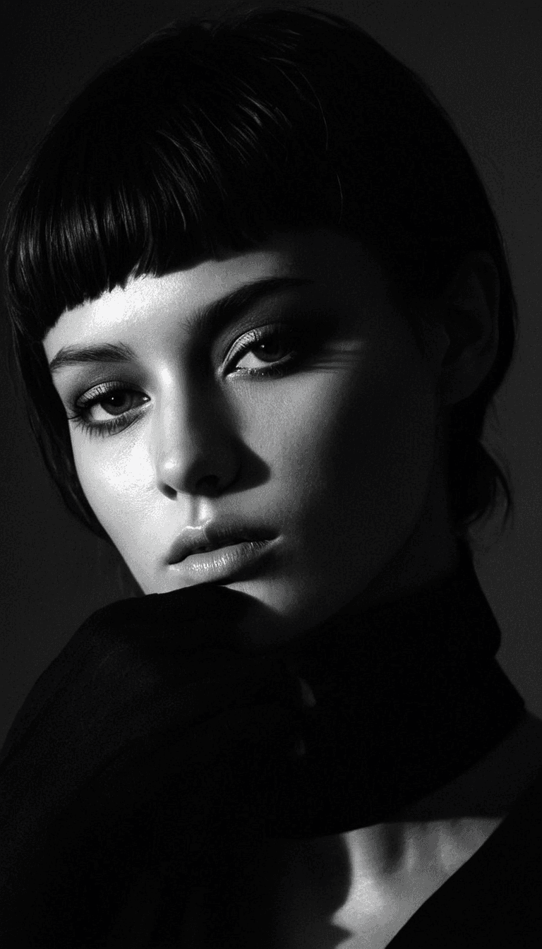 AI generated: black and white photography, fashion editorial, a beautiful woman is studio lights, highres, realist...