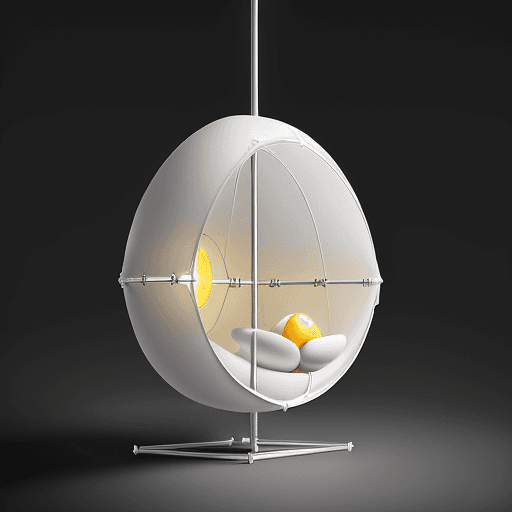 AI generated: "Behold a marvel of design—an egg-shaped tent structure that emanates a soft glow. Crafted from alum...