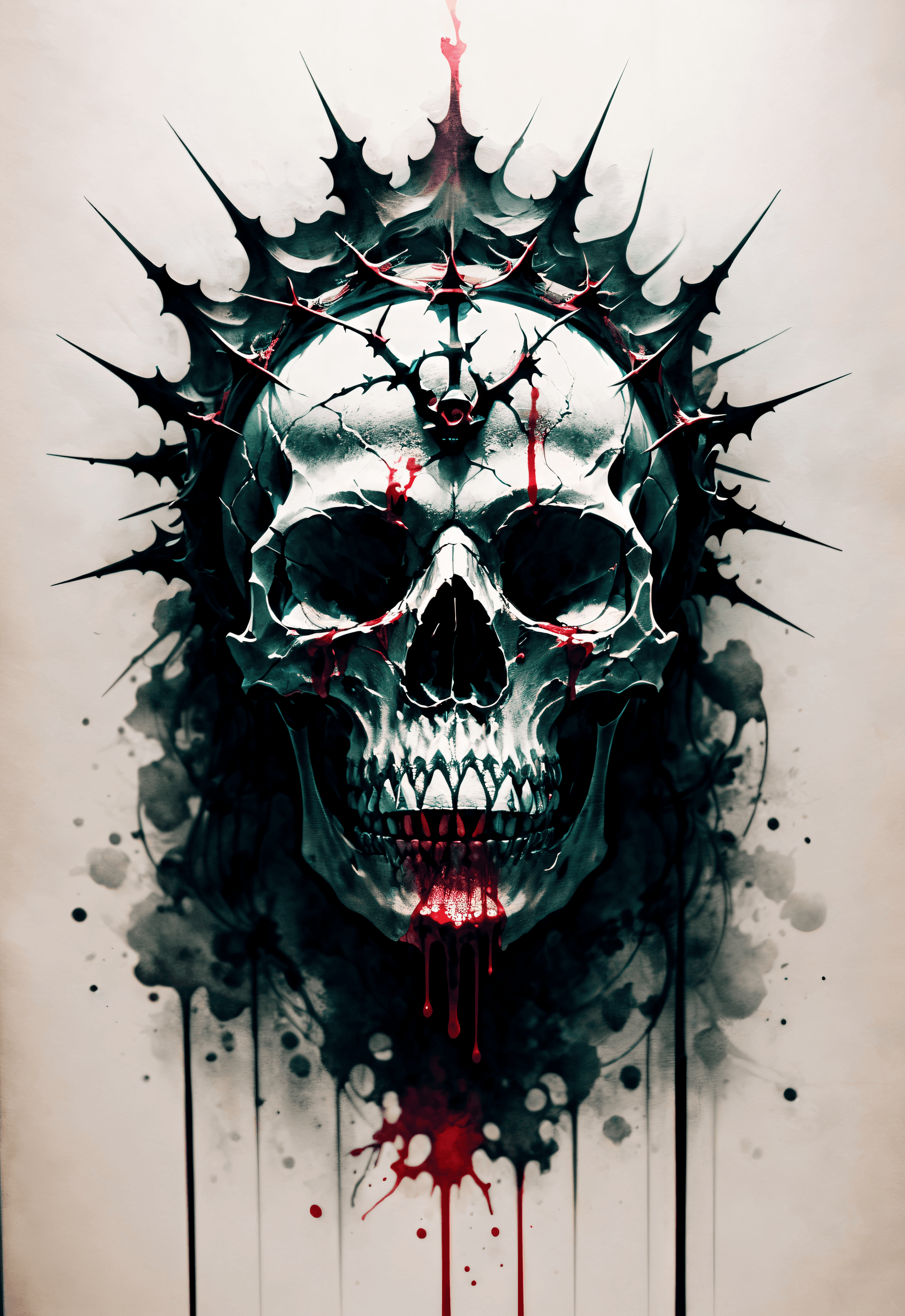 AI generated: (masterpiece illustration:1.3) , A skull with a crown of thorns, dripping with blood and surrounded ...