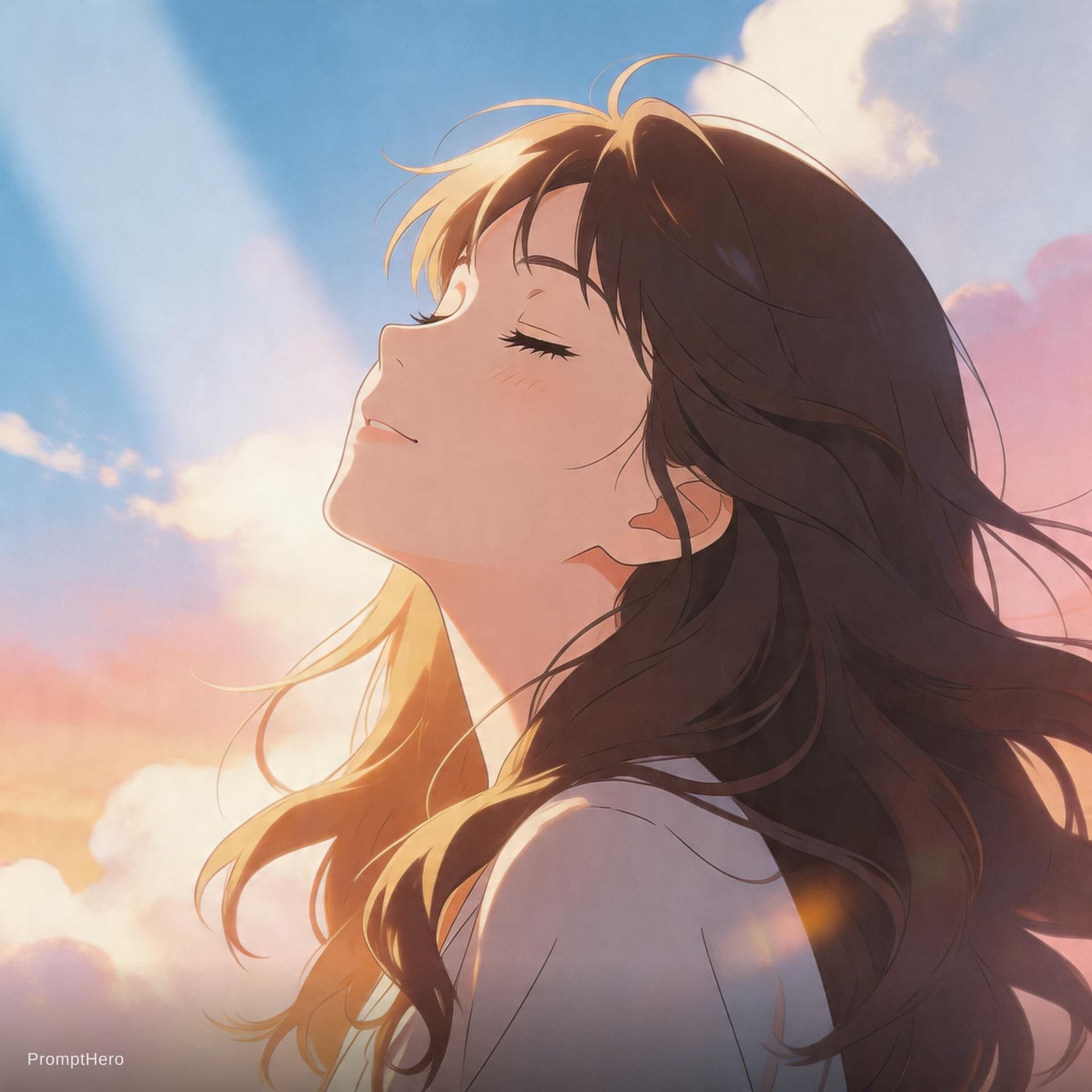 AI generated: Prompt: > "Masterpiece, high-quality anime illustration, a beautiful girl looking up towards the sky...