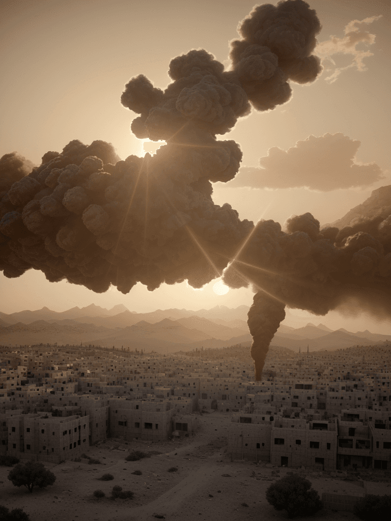 AI generated: Photo of a ultra realistic palestine war against Israel's zionism, dramatic light, pale sunrise, cin...