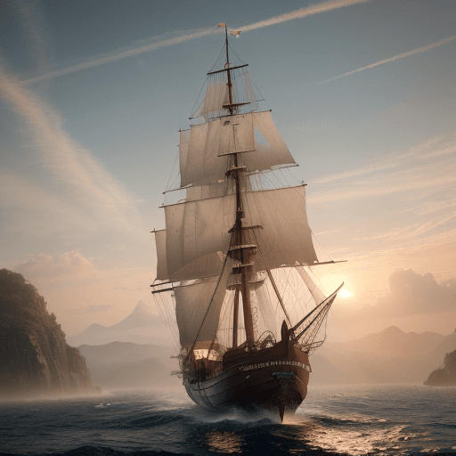AI generated: Photo of a ultra realistic sailing ship, dramatic light, pale sunrise, cinematic lighting, battered,...
