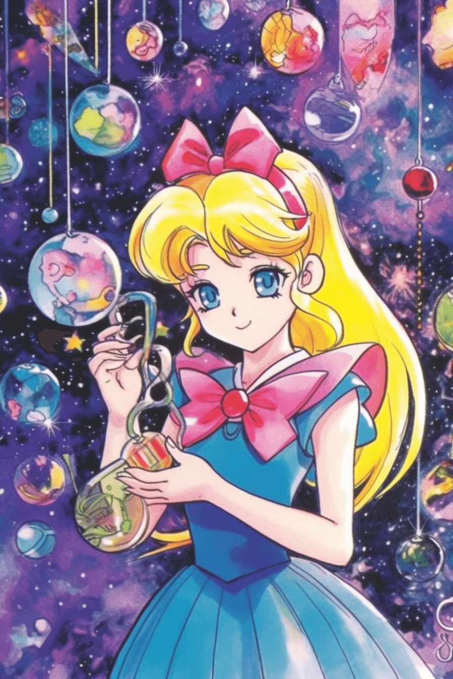 AI generated: Sailor Moon, casting a spell on a magical wand with a tiara on her forehead and ribbon on her waist,...