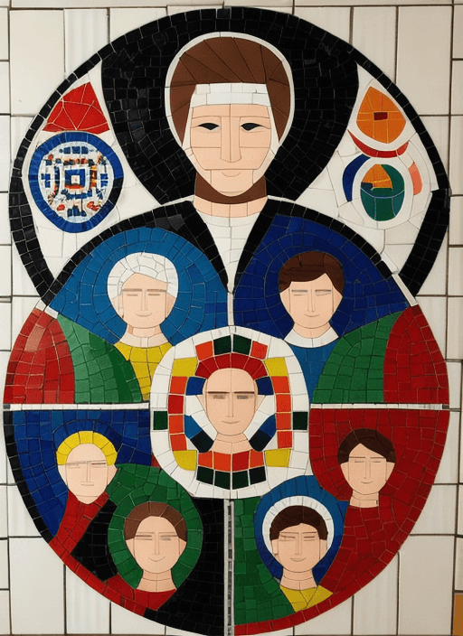 AI generated: Cultural Mosaic: Create a minimalist mosaic made up of simplified shapes and colors representing mal...