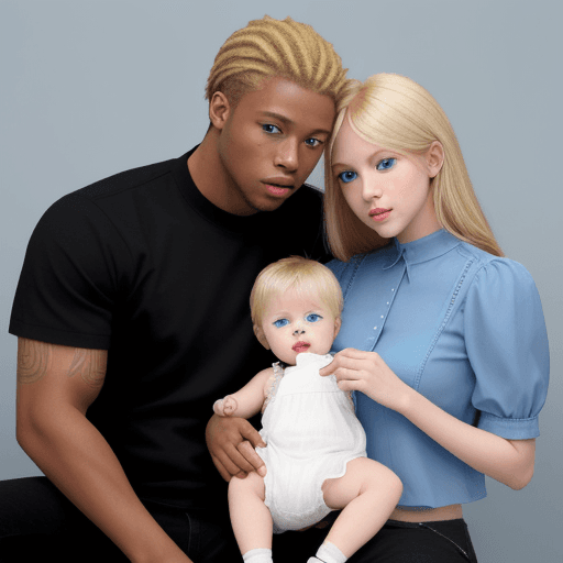 AI generated: blond and blue eyed female with a black male and their baby