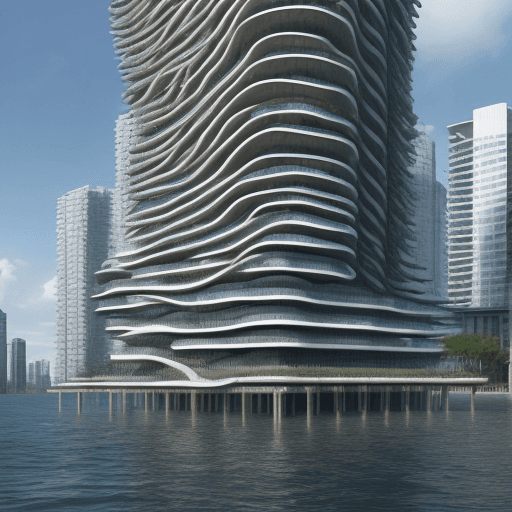 AI generated: architecture, water co-habitation, design, futuristic, rising sea levels, conceptual, level changes,...