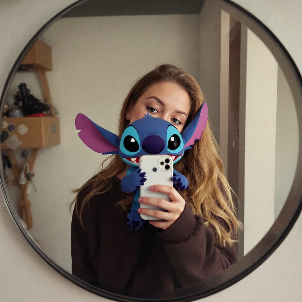 AI generated: Stitch,mirror selfie