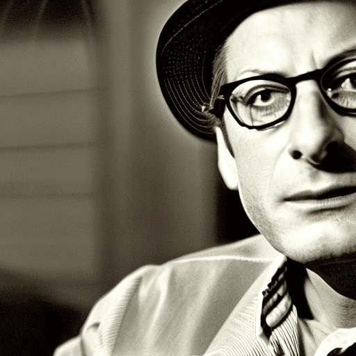 AI generated: Marcello Mastroianni as Guido Anselmi in the movie 8 1/2. Glasses and hat. Close-up. Black and white...