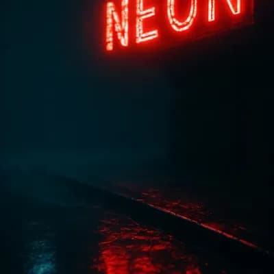 AI generated video: mientras que la camara avanza el neon parpadea