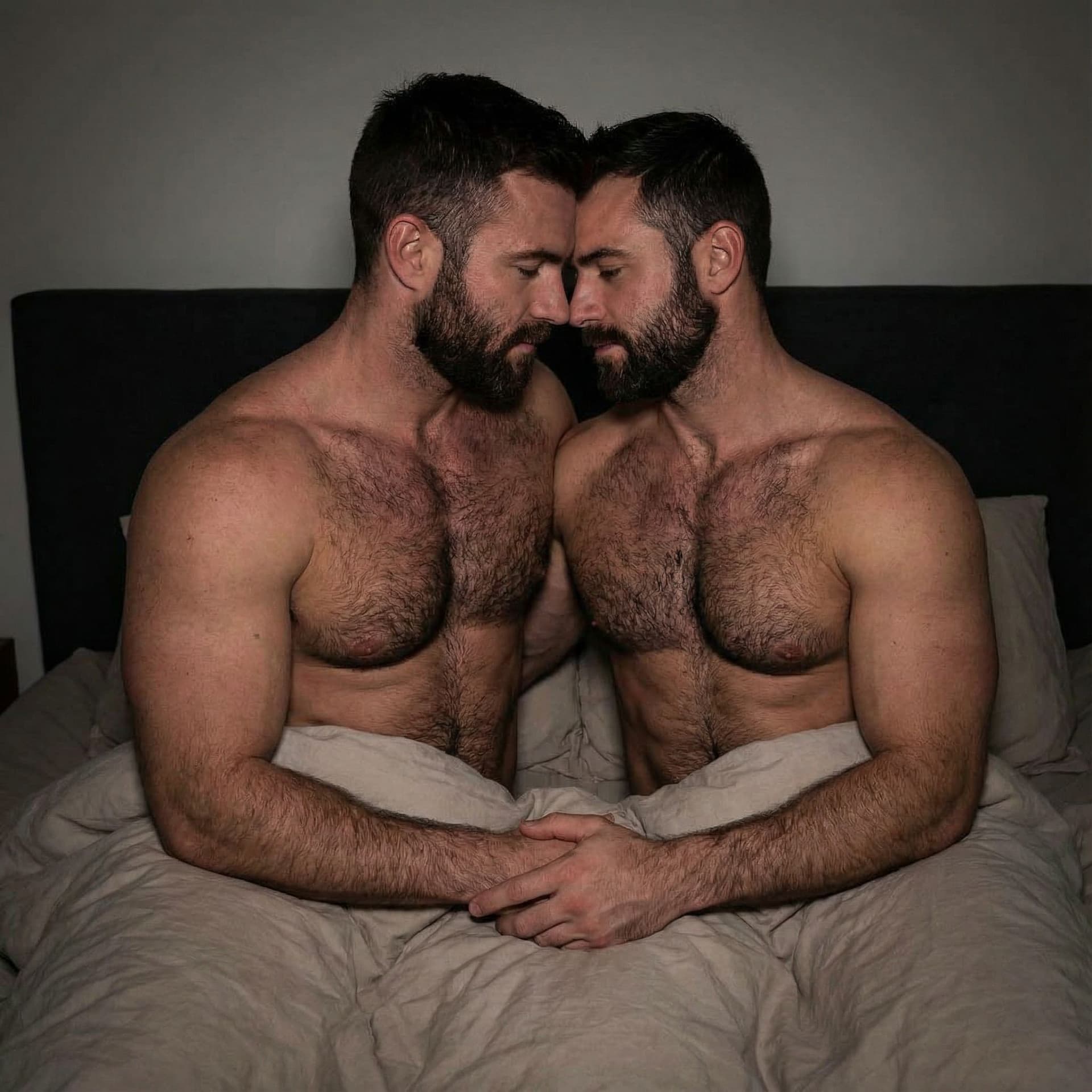 AI generated: Two muscular hairy men having gay sex