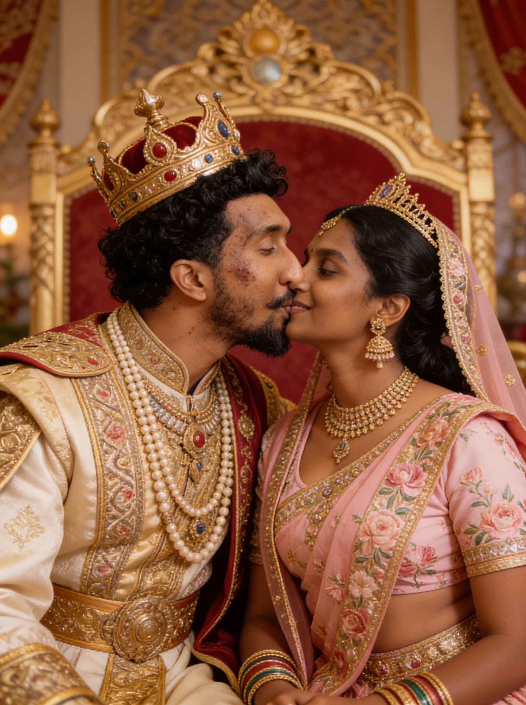 AI generated: King who is smelling so bad is kissing his hot indian queen to prove superiority 
